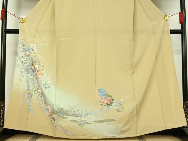 平和屋着物▽訪問着　単衣　吉祥花丸文　暈し染め　金彩　松坂屋扱い　正絹　逸品　AABK3578jh