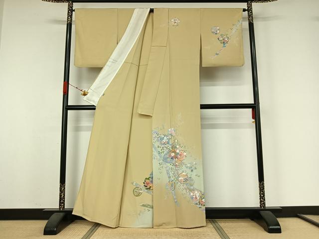 平和屋着物▽訪問着　単衣　吉祥花丸文　暈し染め　金彩　松坂屋扱い　正絹　逸品　AABK3578jh