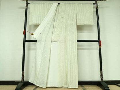 平和屋着物▽上質な小紋　単衣　捩り織　縞　正絹　逸品　AABK3580jh