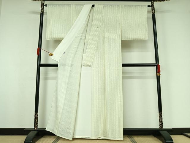 平和屋着物▽上質な小紋　単衣　捩り織　縞　正絹　逸品　AABK3580jh