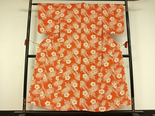 平和屋着物▽上質な小紋　単衣　梅松文　正絹　逸品　AABK3583jh