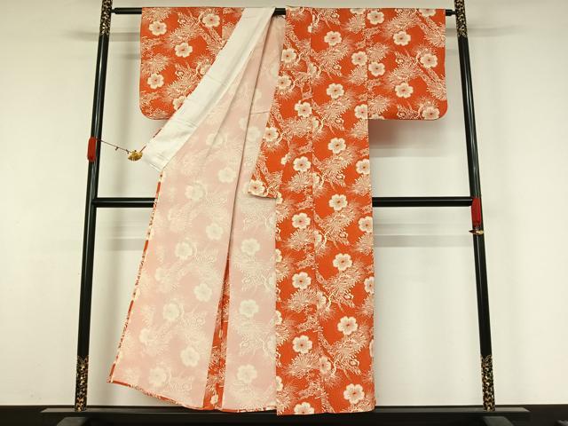 平和屋着物▽上質な小紋　単衣　梅松文　正絹　逸品　AABK3583jh
