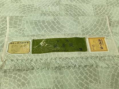 平和屋着物▽お召　単衣　石畳文様　反端付き　正絹　逸品　AABK3584jh