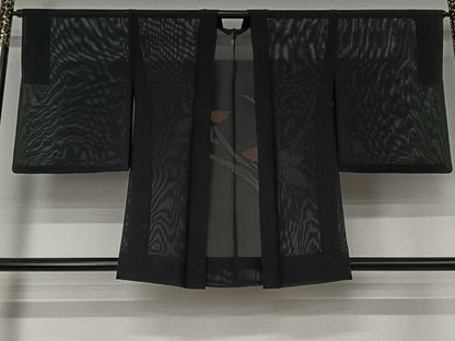 平和屋着物▽羽織　スリーシーズン　春夏秋　塵除け　草花文　黒地　正絹　逸品　AABK3585jh