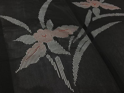 平和屋着物▽羽織　スリーシーズン　春夏秋　塵除け　草花文　黒地　正絹　逸品　AABK3585jh