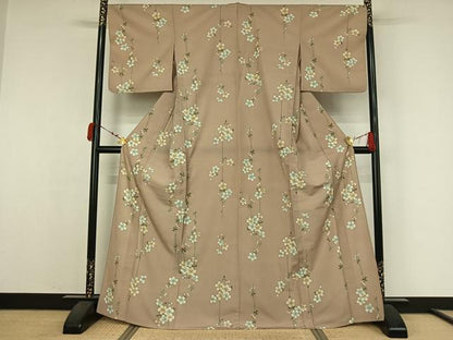 平和屋着物▽小紋　単衣　草花文　洗える着物　AABK3586jh