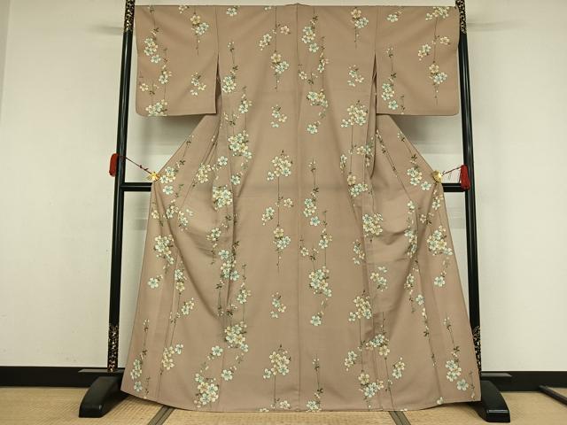 平和屋着物▽小紋　単衣　草花文　洗える着物　AABK3586jh