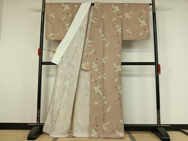 平和屋着物▽小紋　単衣　草花文　洗える着物　AABK3586jh