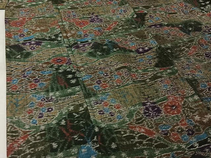 平和屋着物▽小千谷紬　単衣　草花文　正絹　逸品　AABK3587jh