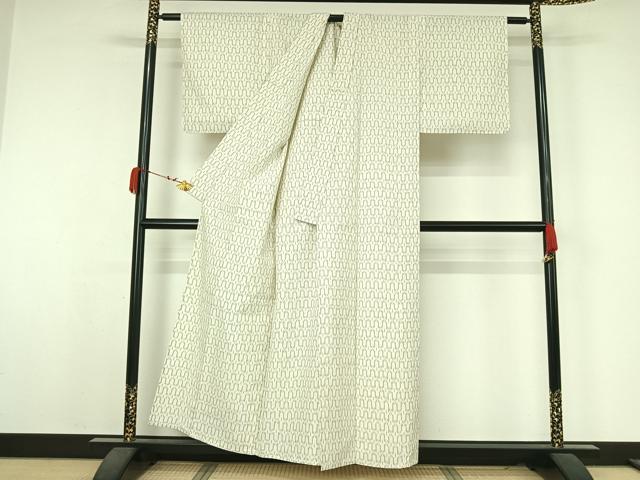 平和屋着物▽虹織紬　単衣　幾何学文様　反端付き　正絹　逸品　AABK3588jh