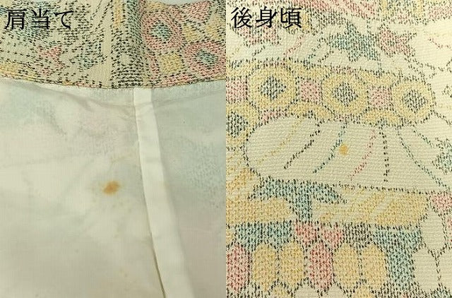 平和屋着物▽お召　単衣　吉祥花文　正絹　逸品　AABK3589jh