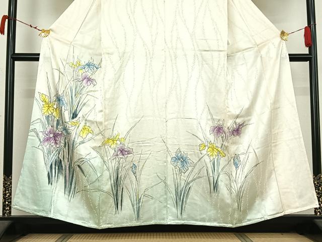 平和屋着物▽訪問着　単衣　手描き　燕子花　暈し染め　正絹　逸品　AABK3591jh