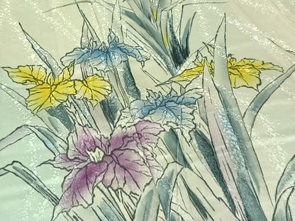 平和屋着物▽訪問着　単衣　手描き　燕子花　暈し染め　正絹　逸品　AABK3591jh
