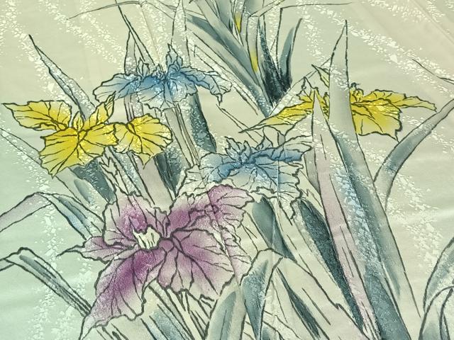 平和屋着物▽訪問着　単衣　手描き　燕子花　暈し染め　正絹　逸品　AABK3591jh