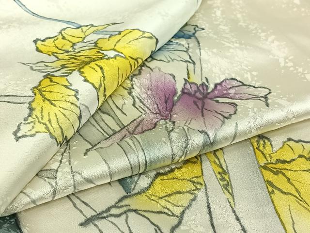 平和屋着物▽訪問着　単衣　手描き　燕子花　暈し染め　正絹　逸品　AABK3591jh