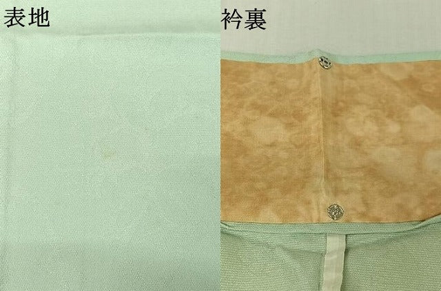 平和屋着物▽上質な色無地　単衣　草花文　白緑色　銀通し地　正絹　逸品　AABK3592jh