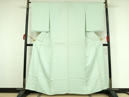 平和屋着物▽上質な色無地　単衣　草花文　白緑色　銀通し地　正絹　逸品　AABK3592jh