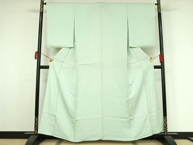 平和屋着物▽上質な色無地　単衣　草花文　白緑色　銀通し地　正絹　逸品　AABK3592jh