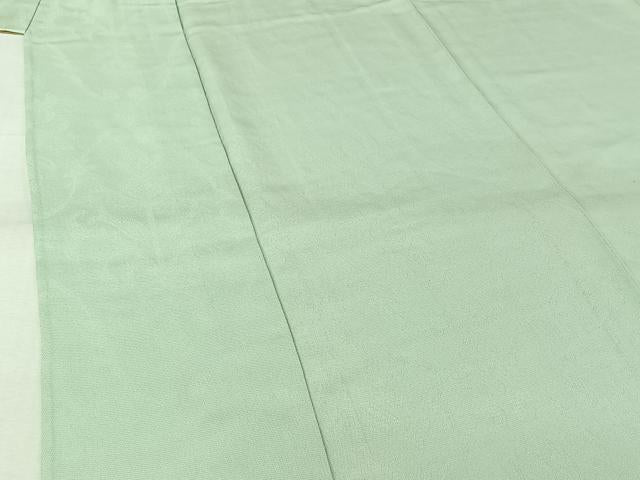 平和屋着物▽上質な色無地　単衣　草花文　白緑色　銀通し地　正絹　逸品　AABK3592jh