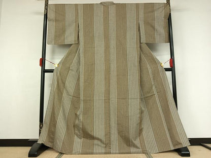 平和屋着物▽上質な紬　単衣　縞　鈴乃屋扱い　正絹　逸品　AABK3594jh