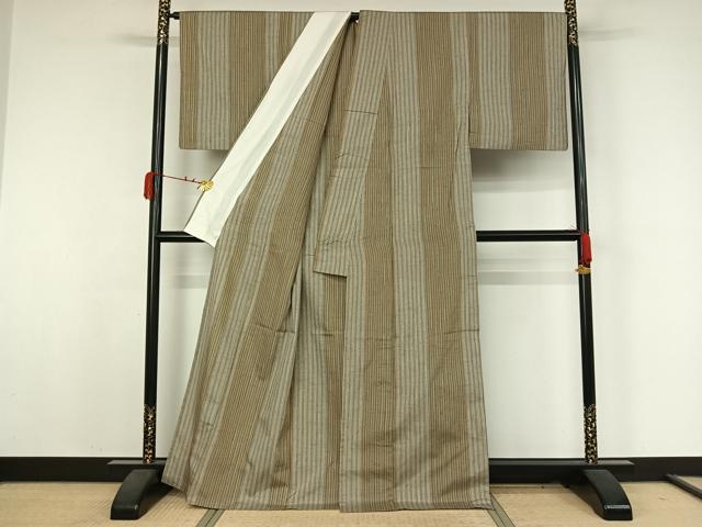 平和屋着物▽上質な紬　単衣　縞　鈴乃屋扱い　正絹　逸品　AABK3594jh