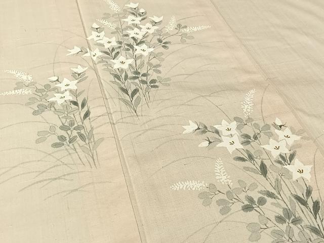 平和屋着物▽訪問着　単衣　紬地　手描き　草花文　金彩　正絹　逸品　AABK3596jh