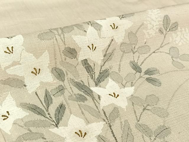 平和屋着物▽訪問着　単衣　紬地　手描き　草花文　金彩　正絹　逸品　AABK3596jh