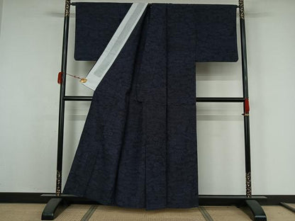 平和屋着物▽上質な紬　単衣　風景花文　正絹　逸品　AABK3597jh