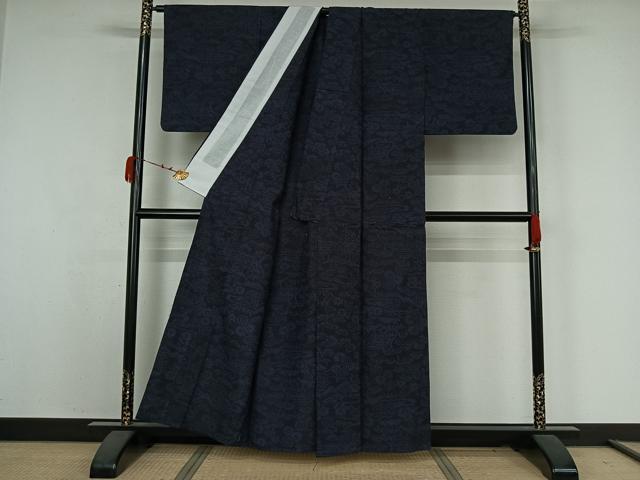 平和屋着物▽上質な紬　単衣　風景花文　正絹　逸品　AABK3597jh