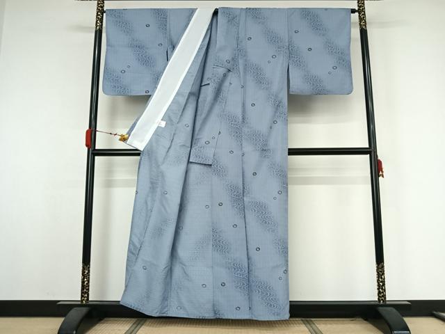 平和屋着物▽小紋　単衣　流水文　洗える着物　AABK3598jh