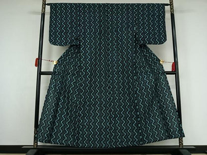 平和屋着物●久留米絣　単衣　変わり縞　綿　逸品　未使用　AABK3599jh