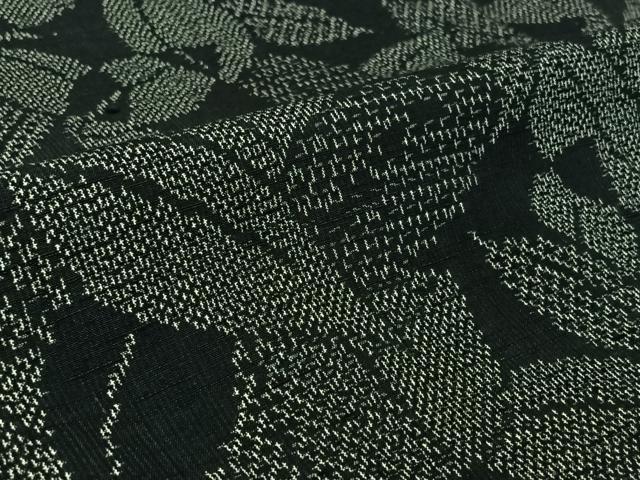 平和屋着物▽上質な紬　単衣　草葉文　黒地　正絹　逸品　AABK3601jh