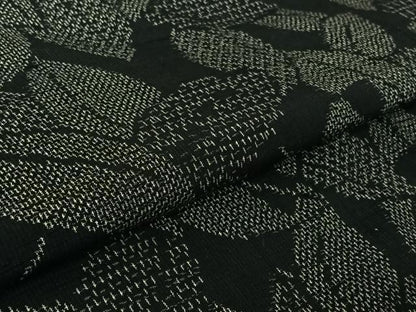 平和屋着物▽上質な紬　単衣　草葉文　黒地　正絹　逸品　AABK3601jh