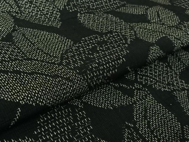 平和屋着物▽上質な紬　単衣　草葉文　黒地　正絹　逸品　AABK3601jh