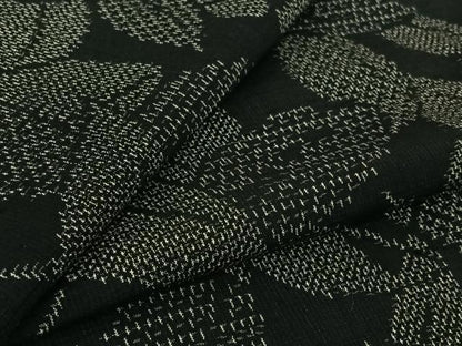 平和屋着物▽上質な紬　単衣　草葉文　黒地　正絹　逸品　AABK3601jh