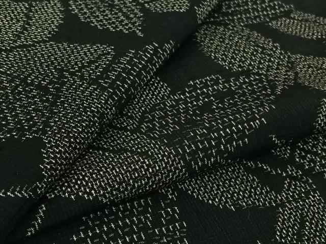 平和屋着物▽上質な紬　単衣　草葉文　黒地　正絹　逸品　AABK3601jh