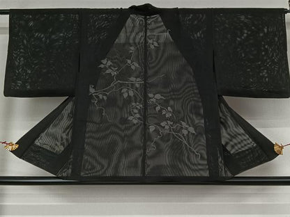 平和屋着物▽羽織　スリーシーズン　春夏秋　塵除け　唐草文　黒地　正絹　逸品　AABK3603jh
