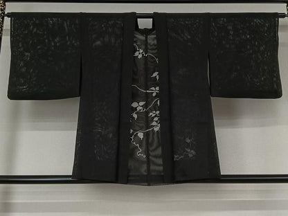 平和屋着物▽羽織　スリーシーズン　春夏秋　塵除け　唐草文　黒地　正絹　逸品　AABK3603jh
