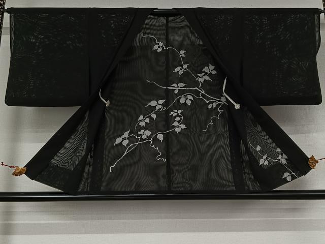 平和屋着物▽羽織　スリーシーズン　春夏秋　塵除け　唐草文　黒地　正絹　逸品　AABK3603jh