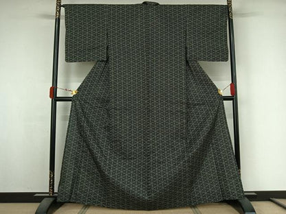 平和屋着物▽小紋　単衣　麻の葉文様　AABK3604jh