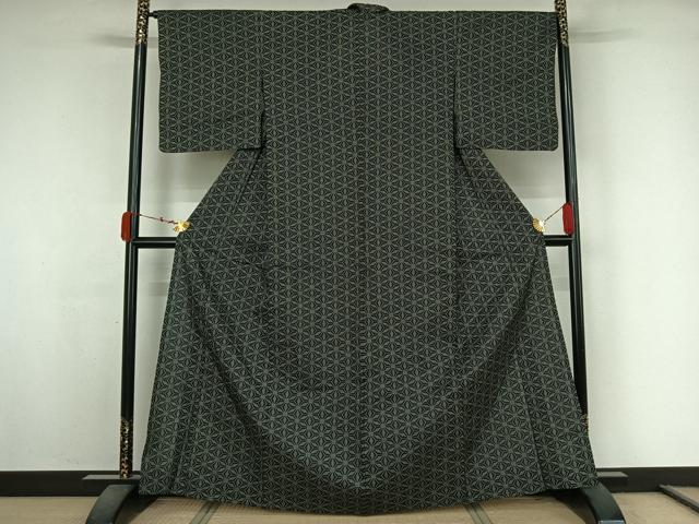 平和屋着物▽小紋　単衣　麻の葉文様　AABK3604jh
