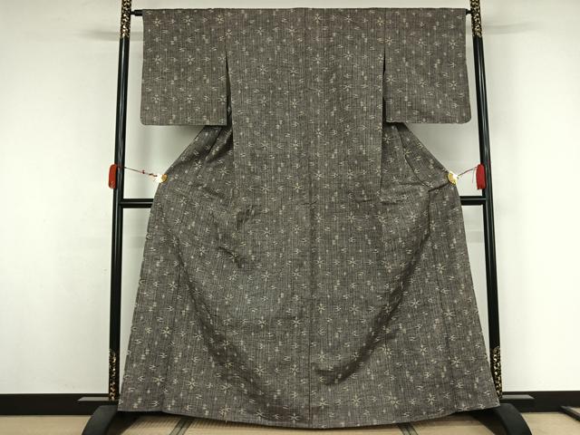 平和屋着物▽上質な紬　単衣　琉球絣　正絹　逸品　AABK3605jh