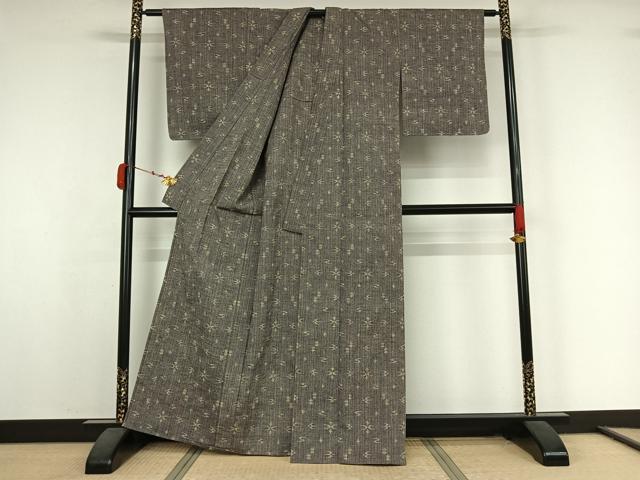 平和屋着物▽上質な紬　単衣　琉球絣　正絹　逸品　AABK3605jh