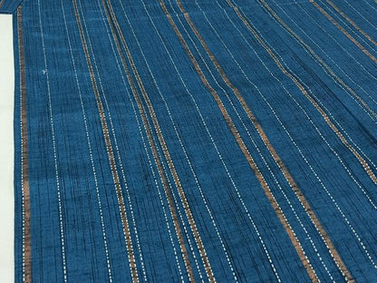 平和屋着物▽上質な紬　単衣　刺繍　刺子　縞　正絹　逸品　AABK3606jh