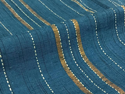 平和屋着物▽上質な紬　単衣　刺繍　刺子　縞　正絹　逸品　AABK3606jh