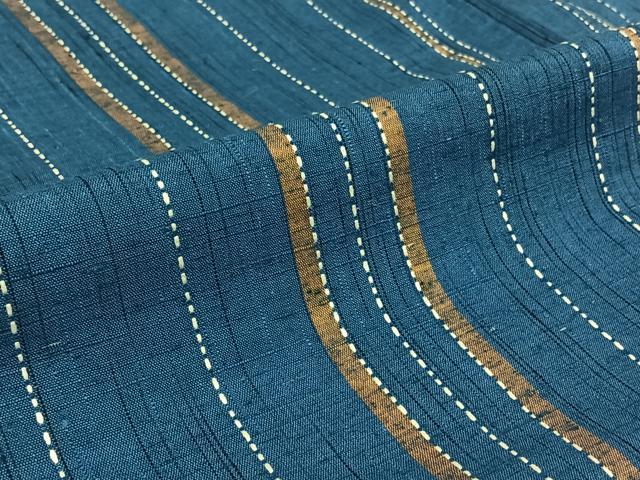 平和屋着物▽上質な紬　単衣　刺繍　刺子　縞　正絹　逸品　AABK3606jh