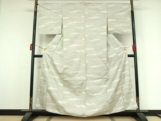 平和屋着物▽お召　単衣　霞文　正絹　逸品　AABK3607jh