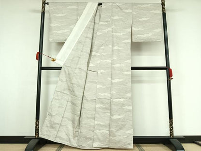 平和屋着物▽お召　単衣　霞文　正絹　逸品　AABK3607jh