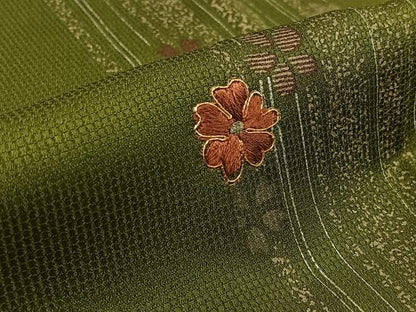 平和屋着物▽訪問着　単衣　駒刺繍　舞花文　暈し染め　金彩　正絹　逸品　AABK3609jh