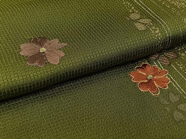平和屋着物▽訪問着　単衣　駒刺繍　舞花文　暈し染め　金彩　正絹　逸品　AABK3609jh